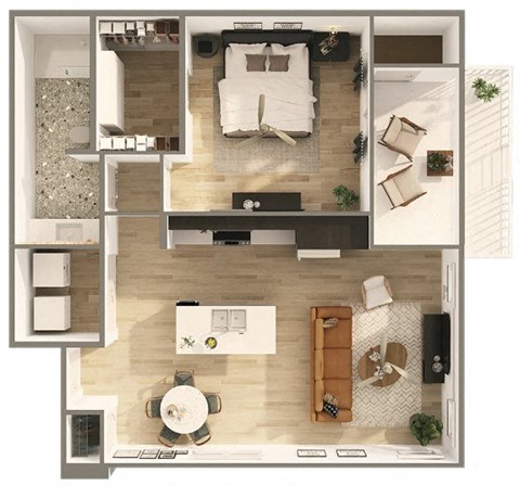Floor plan for 1 bed, 1 bath, 781 sqft